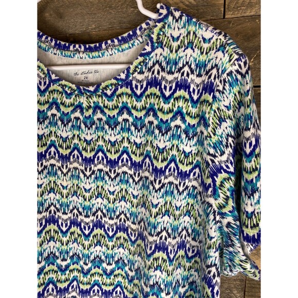 Studio Works Women's Top 2X Blue Green White Patterned Knit - Picture 3 of 8